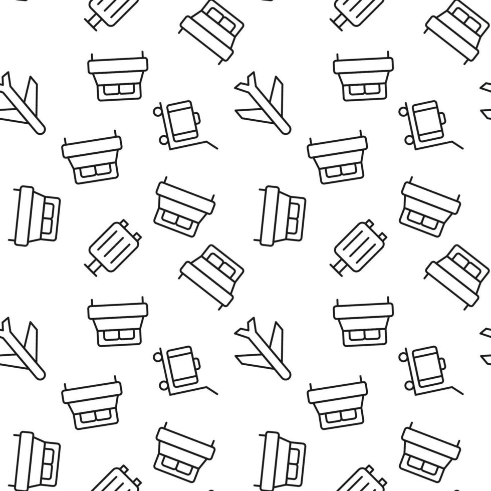 Seamless pattern of luggage, bad, airplane made of line icons vector
