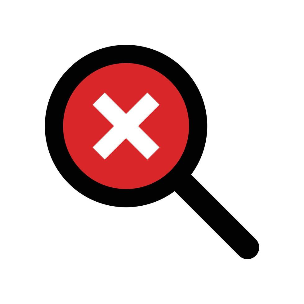 Cross mark and magnifying glass icon. vector. vector