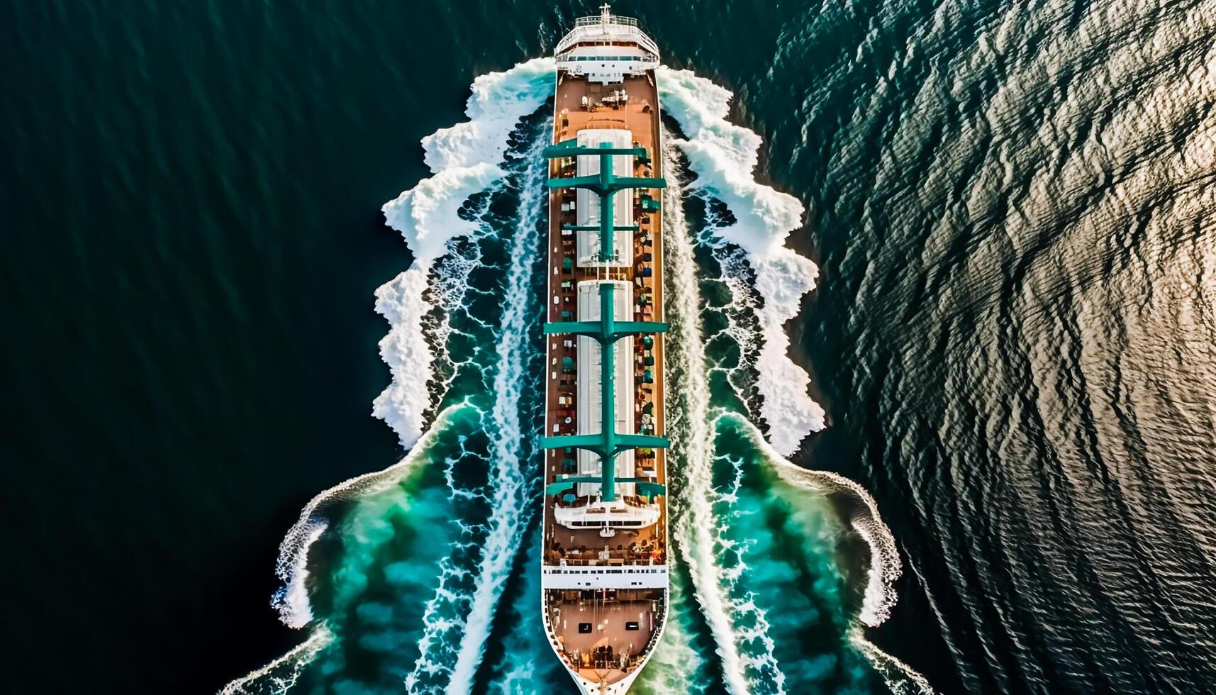 Aerial Top view of oil tanker ship sailing on sea, photo