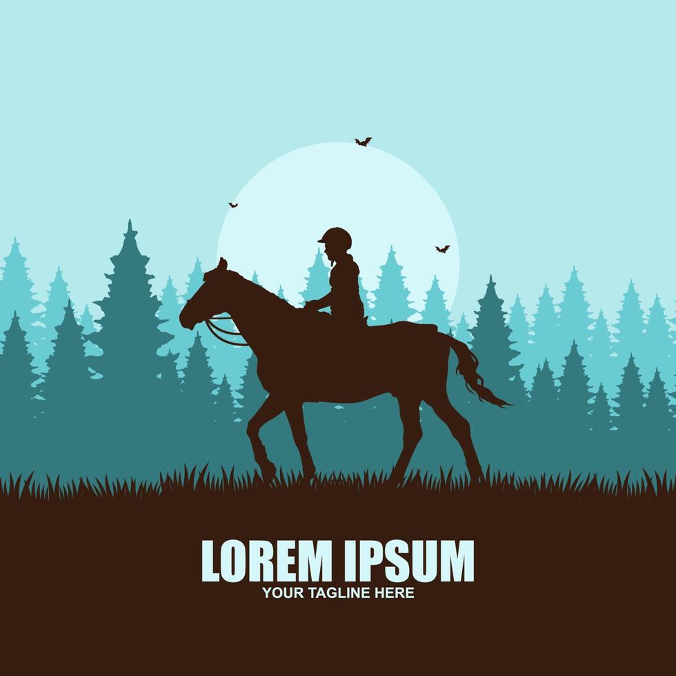 Cowboy riding the Silhouette Horse in the illustration design vector
