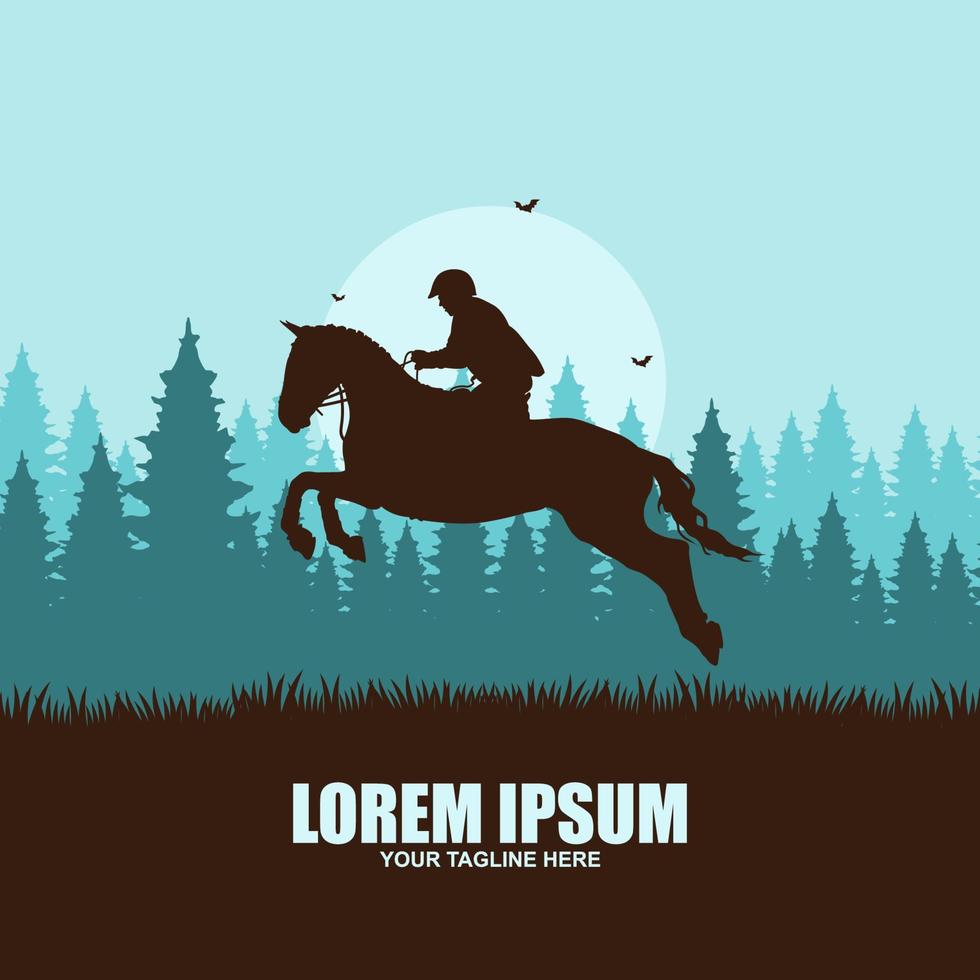 Cowboy riding the Silhouette Horse in the illustration design vector