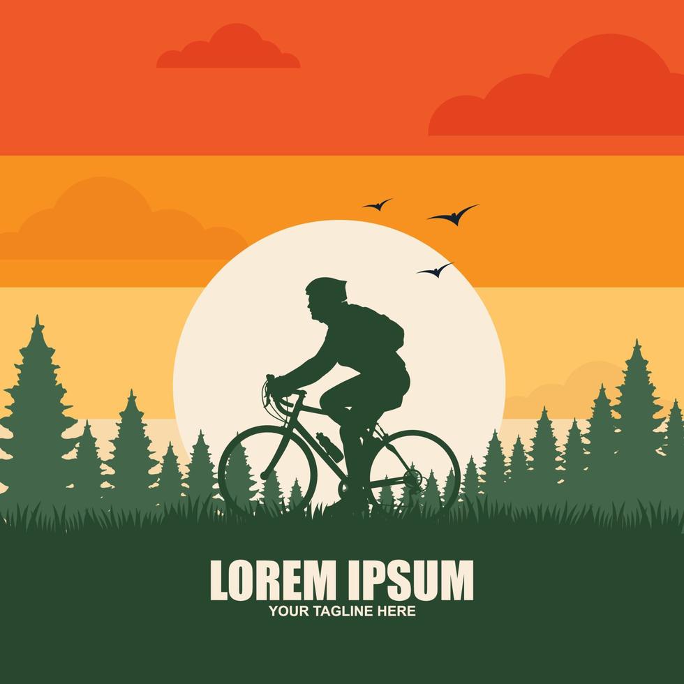 mountain bike logo in the afternoon vector