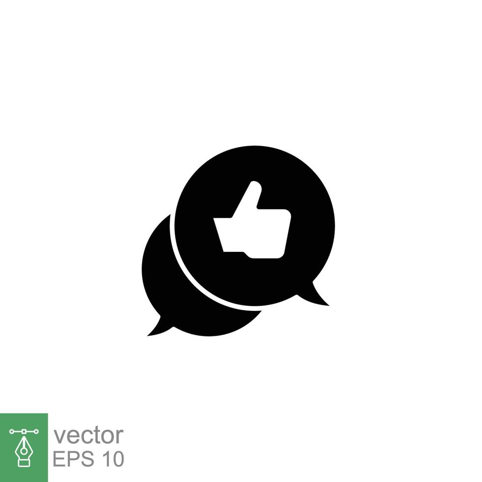 Bubble speech talk with thumb up icon. Testimonials and customer relationship management concept. Simple solid style. Silhouette, glyph symbol vector illustration isolated on white background. EPS 10.