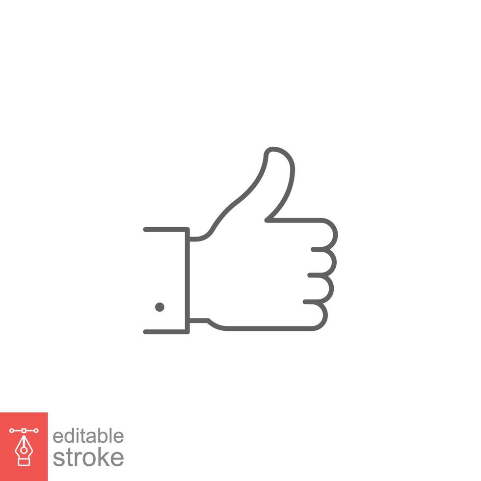 Hand thumb up gesture line icon. Testimonials, like and customer relationship management concept. Simple outline style. Vector illustration isolated on white background. Editable stroke EPS 10.