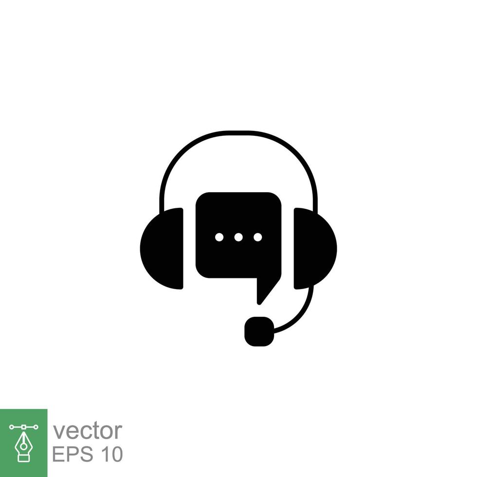 CRM glyph icon. Headset with bubble speech. Testimonials and customer relationship management concept. Simple solid style. Vector illustration isolated on white background. EPS 10.