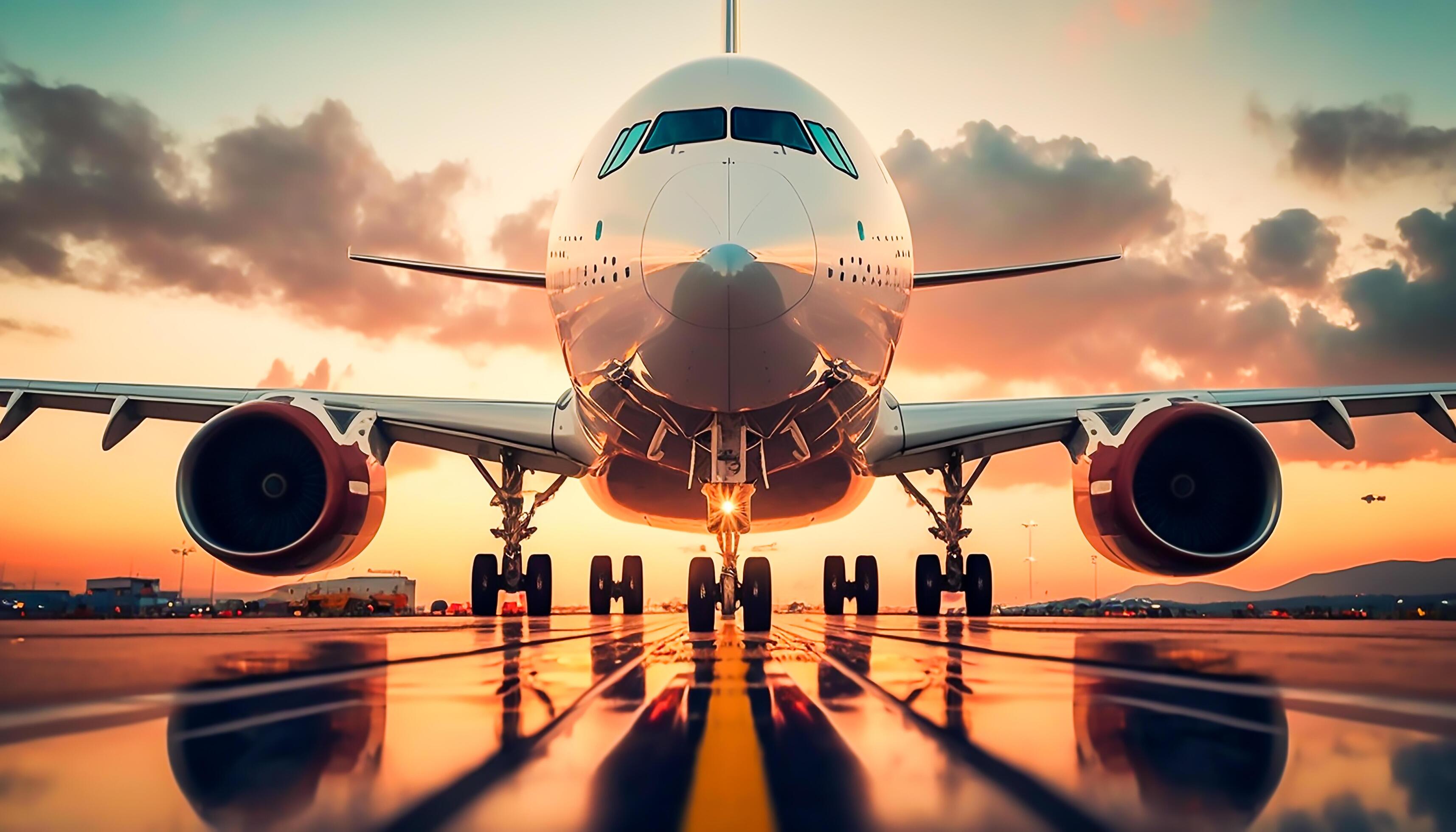 landing plane from front view in sunset, 21869001 Stock Photo at Vecteezy