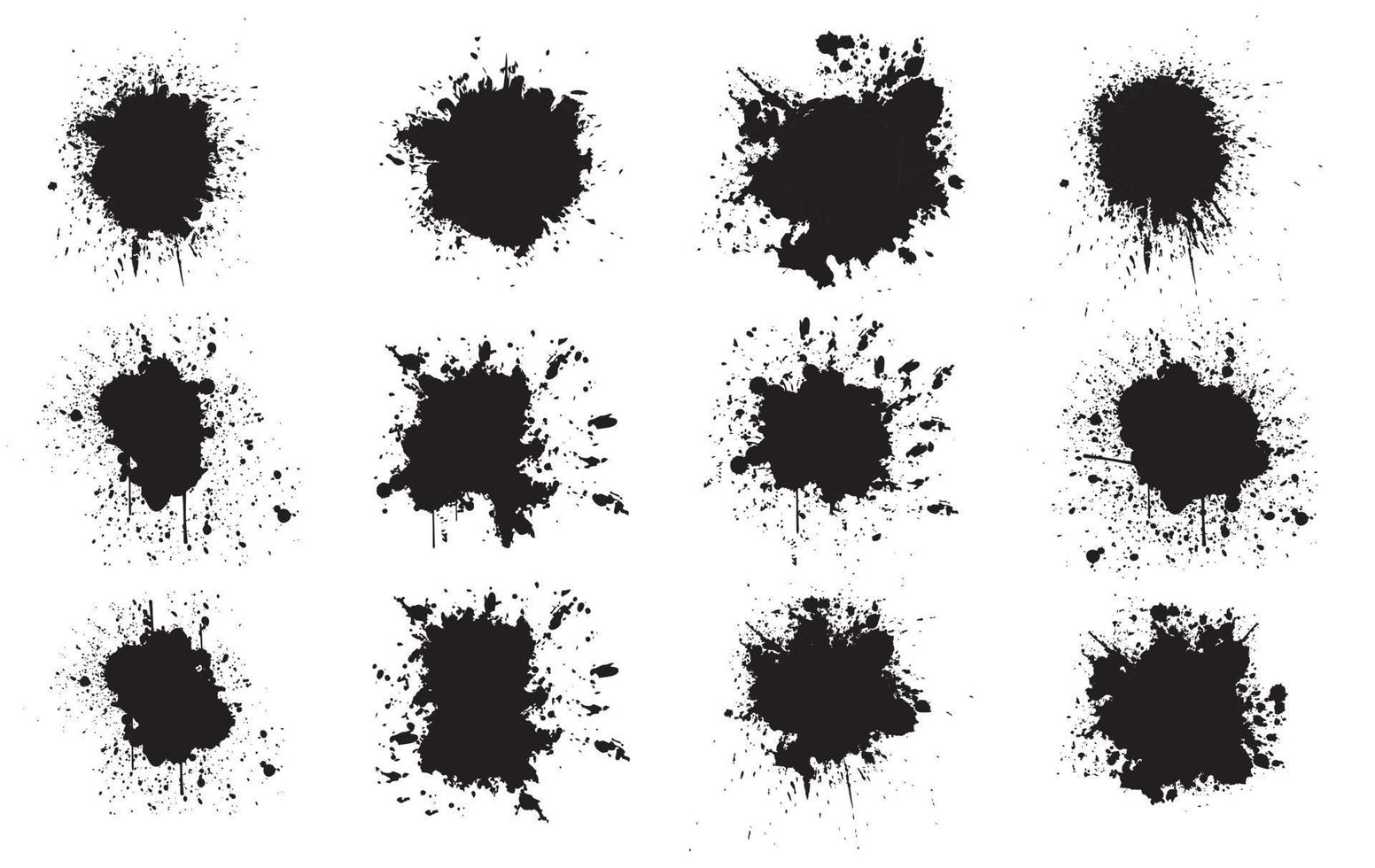 Set of black paint, ink, grunge, dirty brush strokes. vector