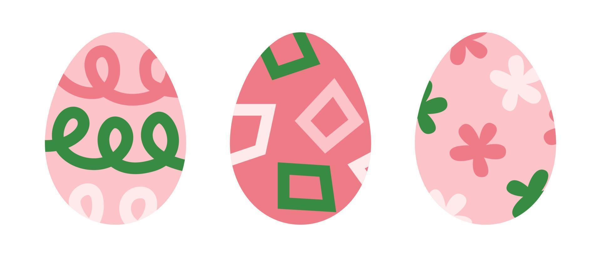 Easter eggs set with decoration and ornament. Springtime holiday symbols bright colorful collection. Egg hunt vector abstract graphic modern flat illustration.