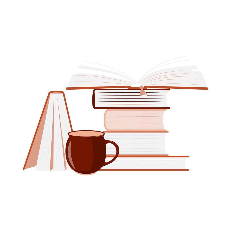 Stack of books mug open book brown vector