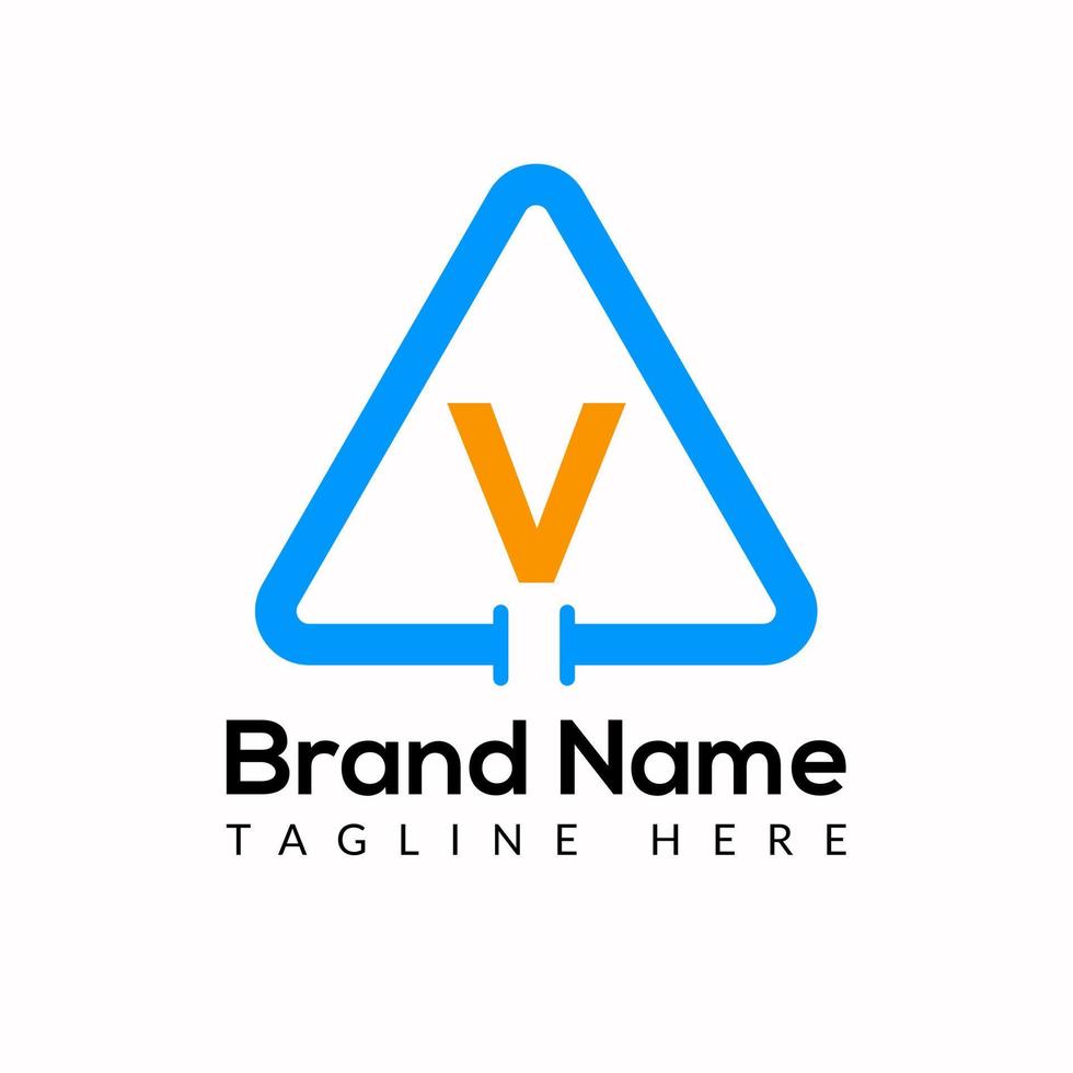 Plumbing Template On V Letter. Plumbing Logo Design Concept vector