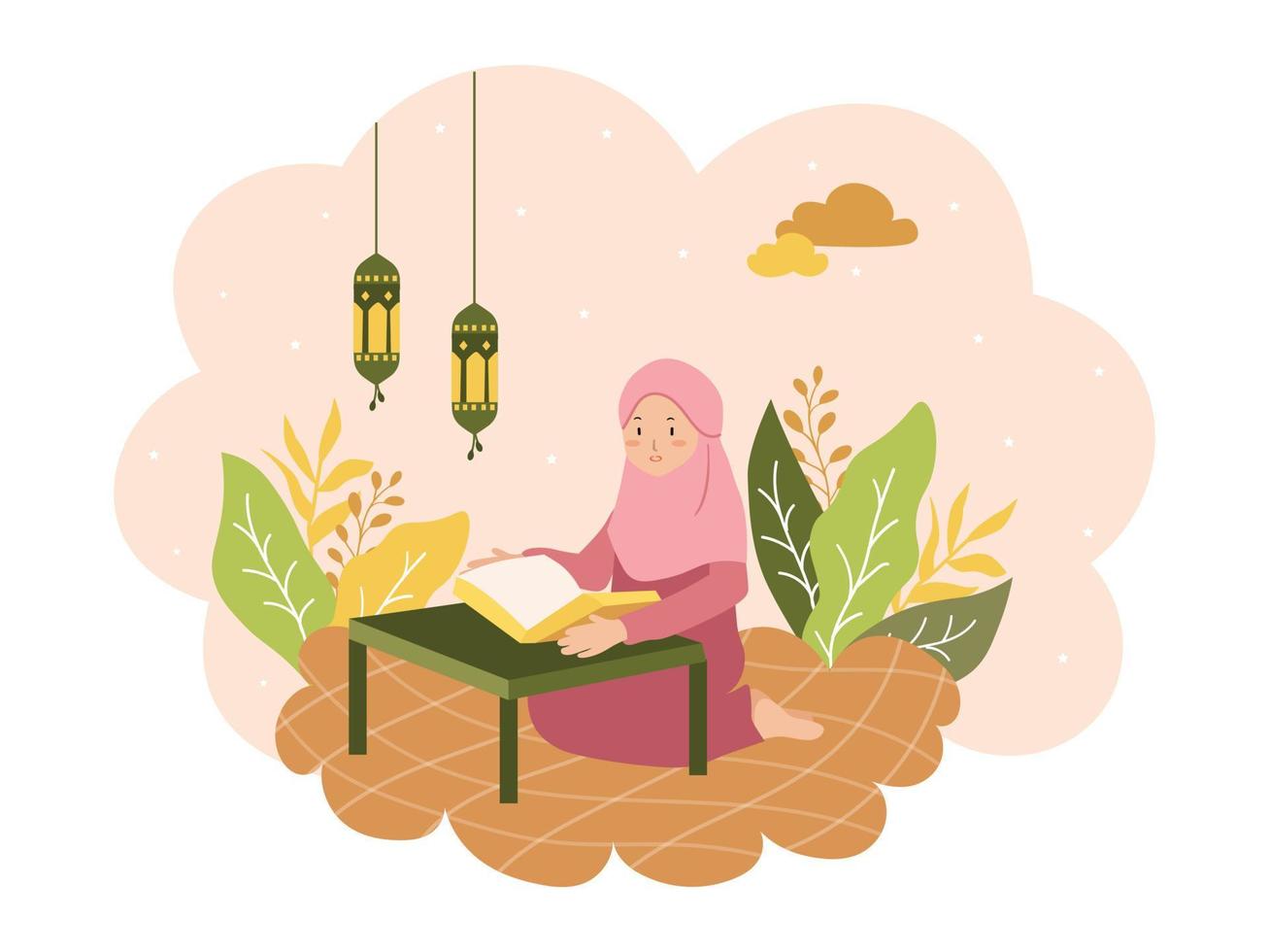 Vector Design Celebration Ramadan and Eid Mubarak Family, Praying and Giving Cartoon Character Illustration Concept