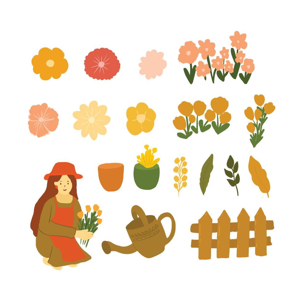 vector hand-drawn gardening elements illustration