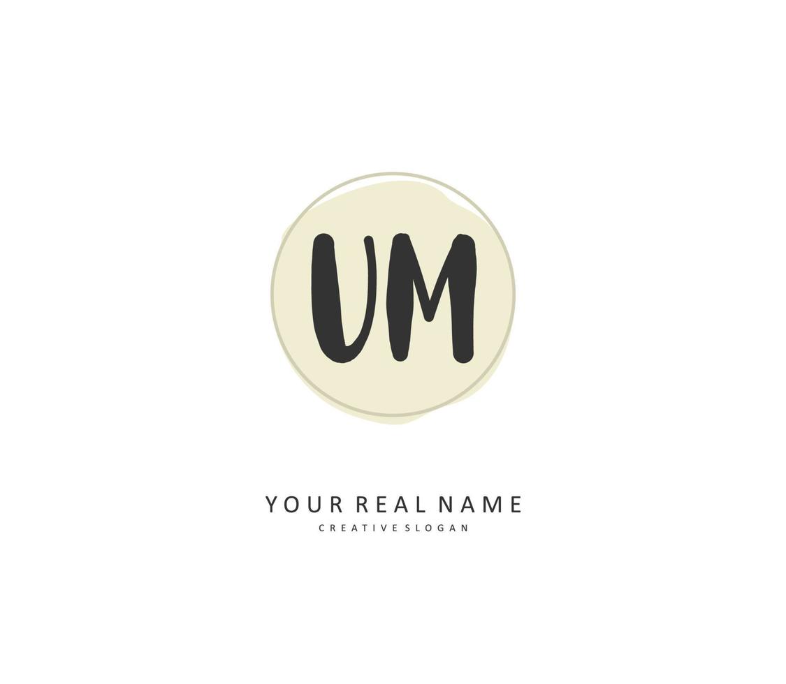 U M UM Initial letter handwriting and  signature logo. A concept handwriting initial logo with template element. vector