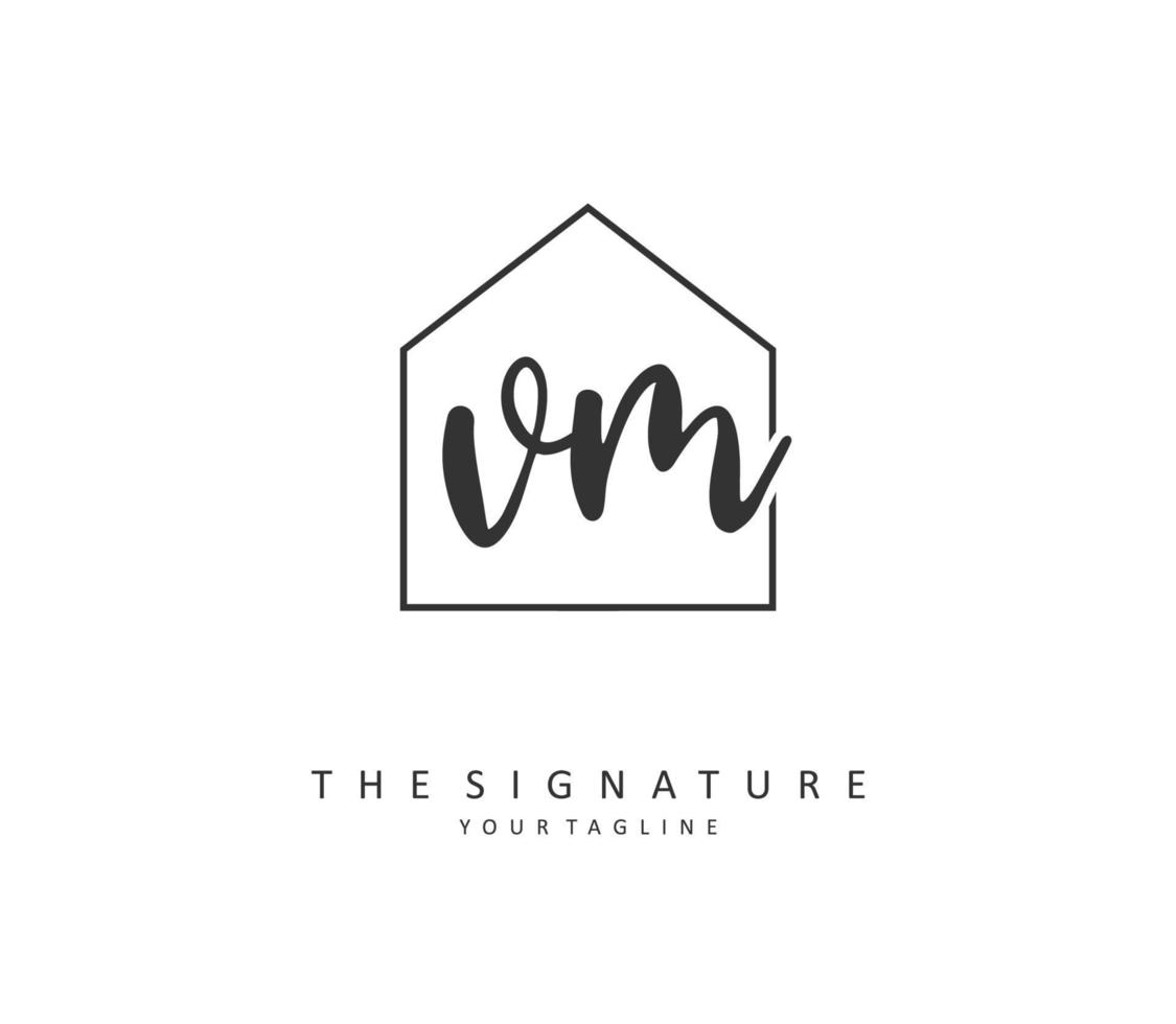 V M VM Initial letter handwriting and  signature logo. A concept handwriting initial logo with template element. vector