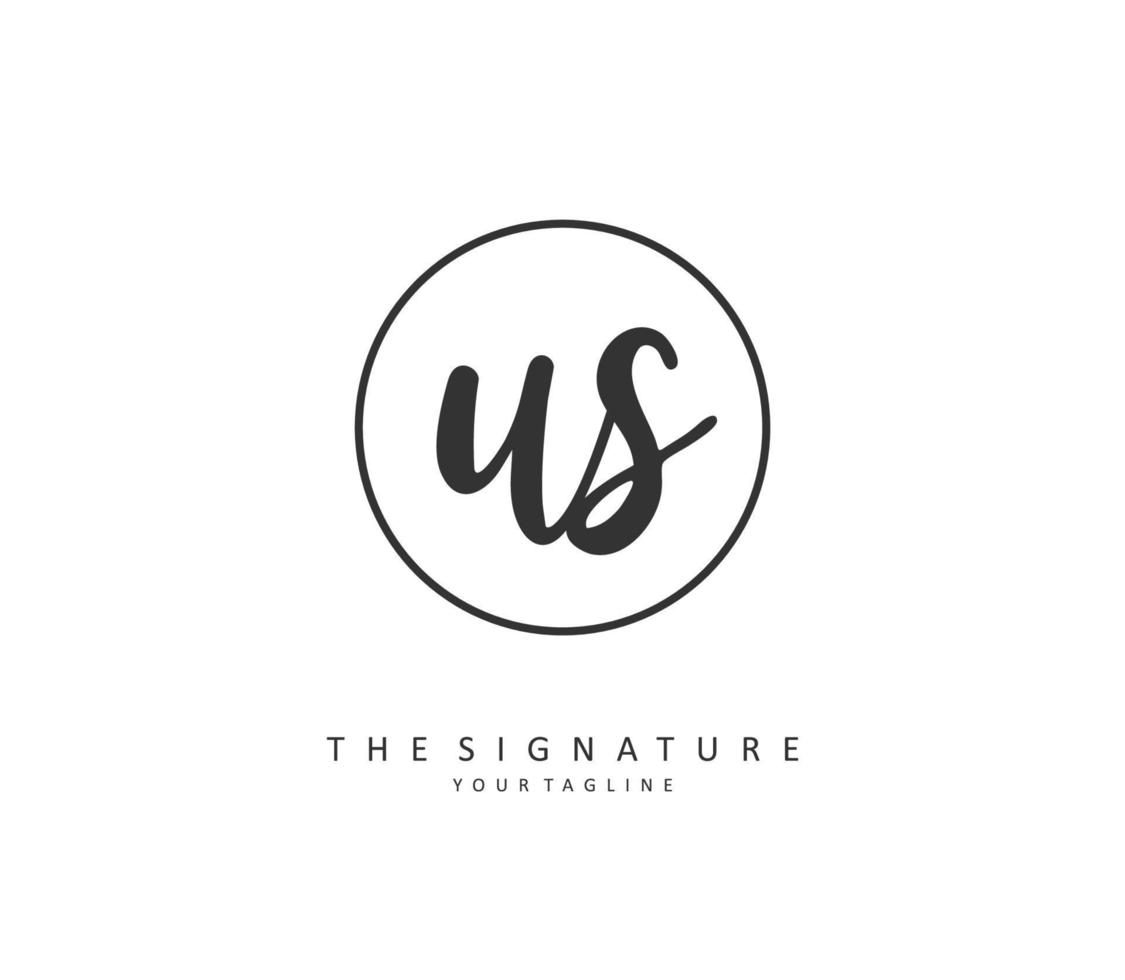 U S US Initial letter handwriting and  signature logo. A concept handwriting initial logo with template element. vector