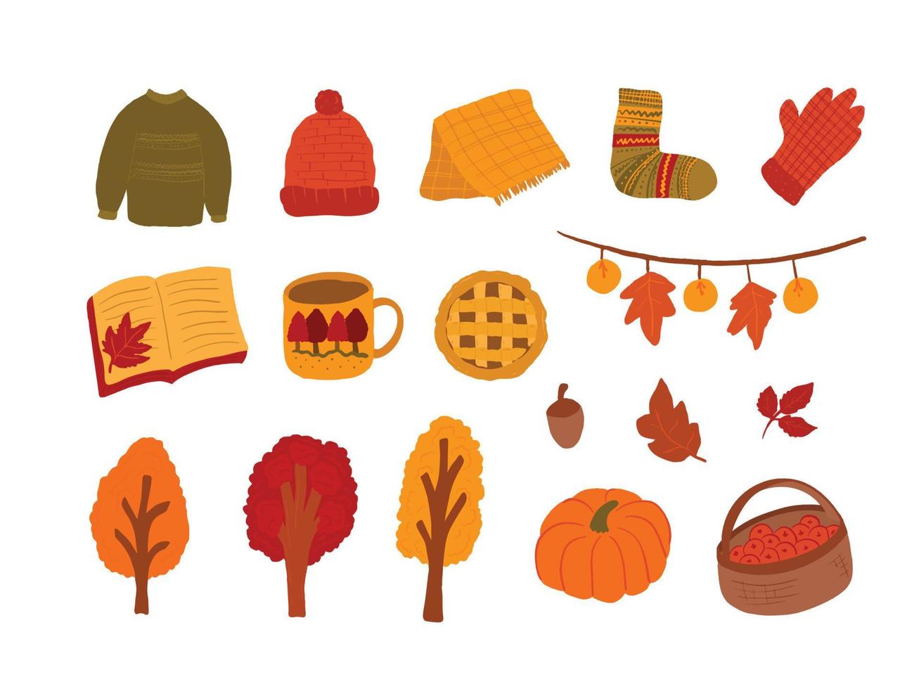 vector hand drawn flat design Autumn sticker illustration