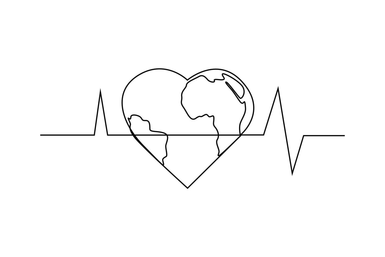soltero una línea dibujo un mundo, corazón, y sano símbolo. mundo salud día concepto. continuo línea dibujo diseño gráfico vector ilustración.