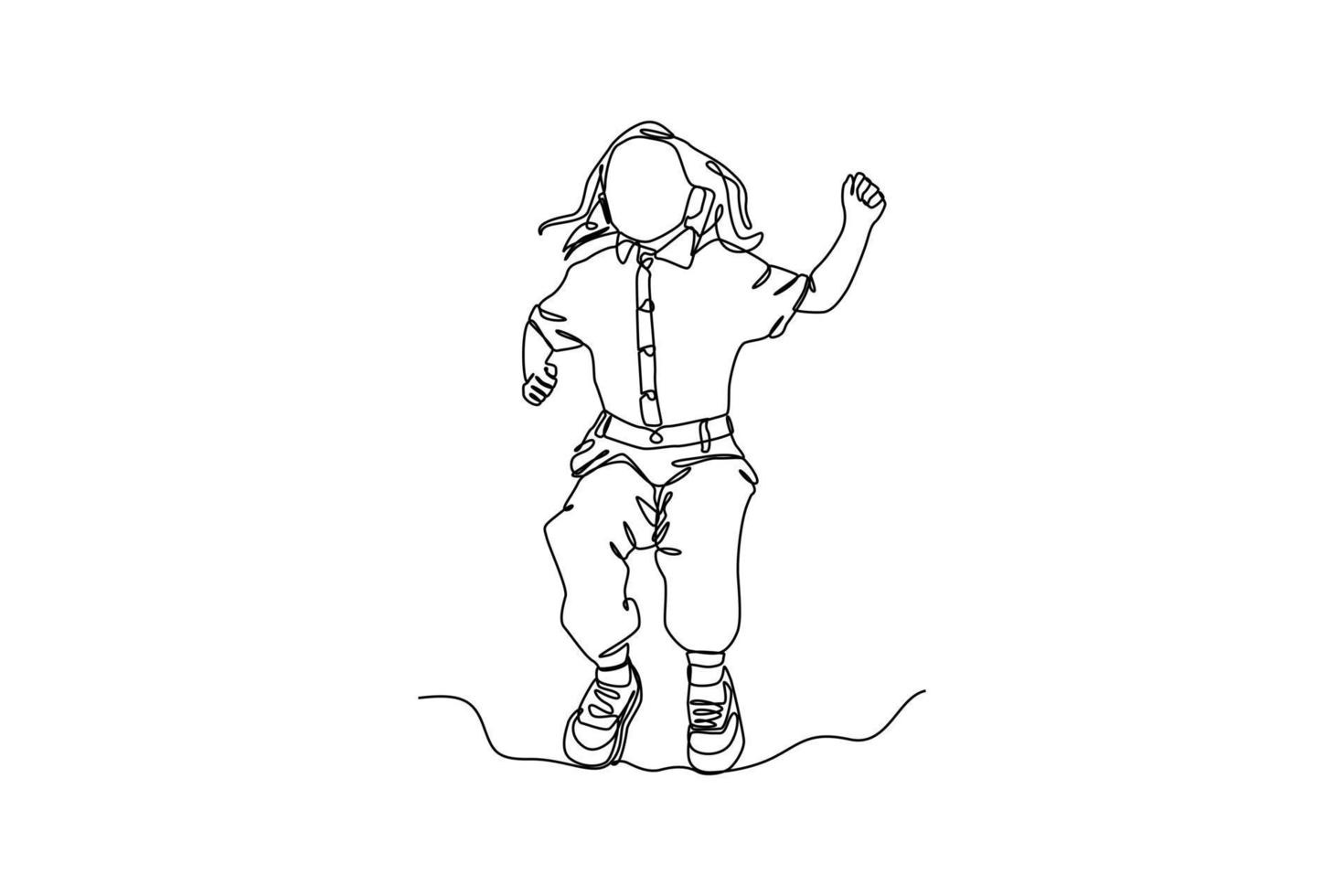 Continuous one-line drawing a child preparing to jump high. Children's day concept. Single line drawing design graphic vector illustration