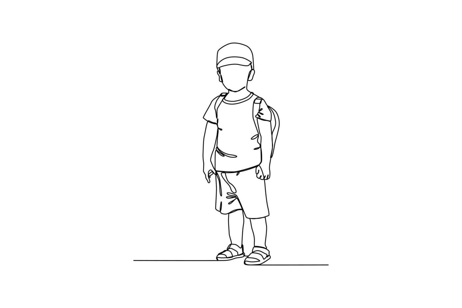 continuo una línea dibujo un niño consiguiendo Listo a Vamos a escuela. niños día concepto. soltero línea dibujo diseño gráfico vector ilustración