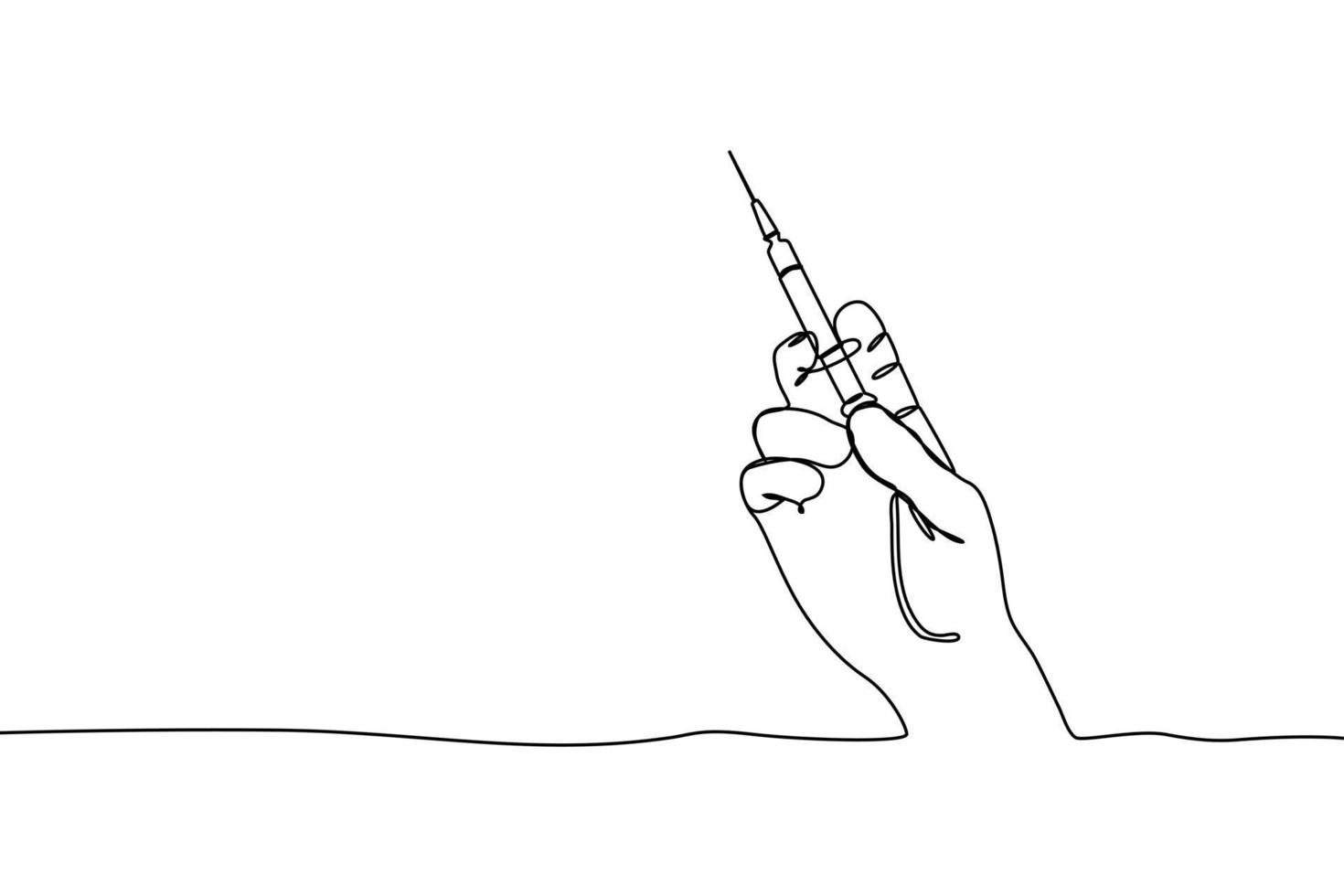 Single one-line drawing a hand-holding syringe. World health day concept. Continuous line drawing design graphic vector illustration.