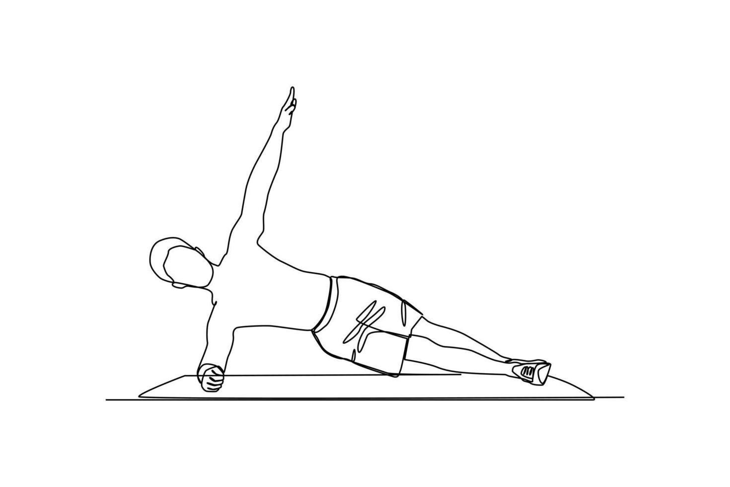 Continuous one-line drawing a man doing yoga at home. Fitness activity concept. Single line drawing design graphic vector illustration