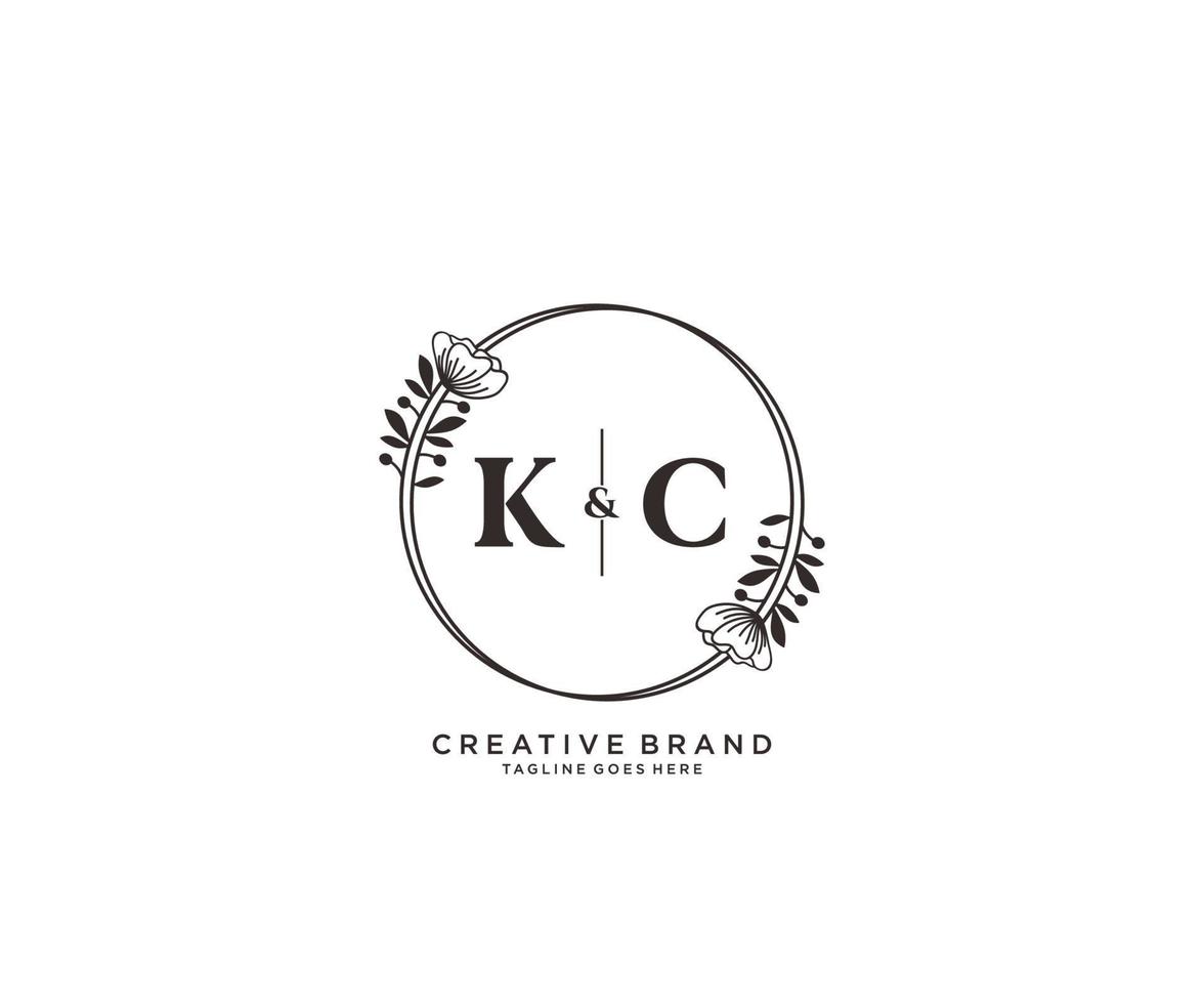 initial KC letters hand drawn feminine and floral botanical logo suitable for spa salon skin hair beauty boutique and cosmetic company. vector