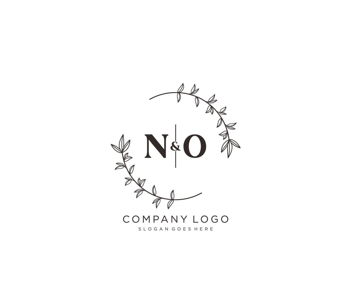 initial NO letters Beautiful floral feminine editable premade monoline logo suitable for spa salon skin hair beauty boutique and cosmetic company. vector