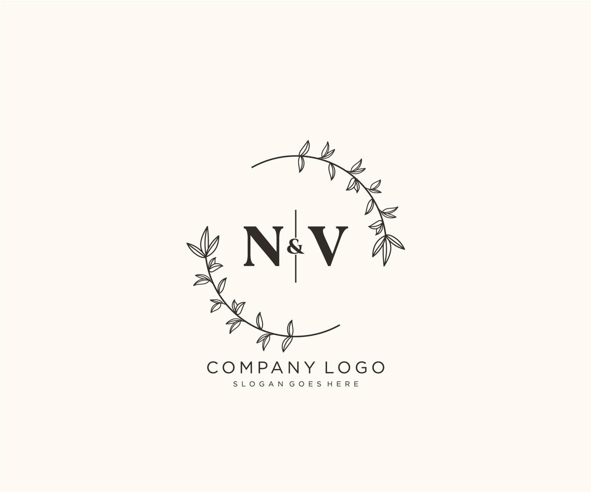 initial NV letters Beautiful floral feminine editable premade monoline logo suitable for spa salon skin hair beauty boutique and cosmetic company. vector