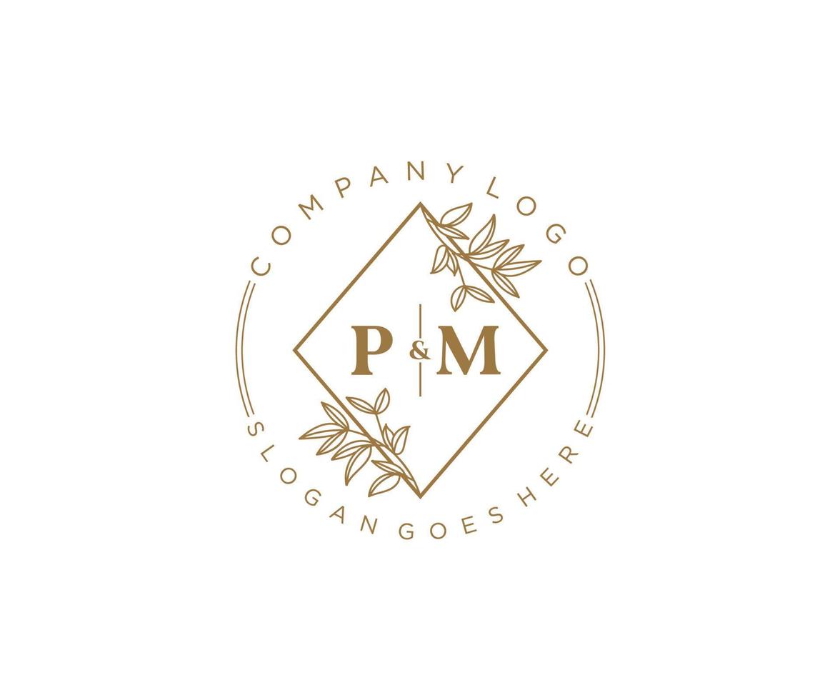 initial PM letters Beautiful floral feminine editable premade monoline logo suitable for spa salon skin hair beauty boutique and cosmetic company. vector