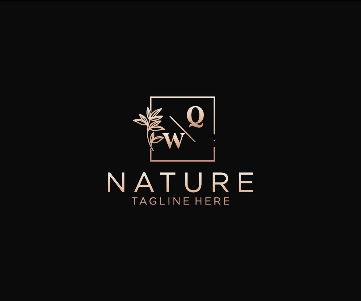 inicial qw letras hermosa floral femenino editable prefabricado monoline logo adecuado, lujo femenino Boda marca, corporativo. vector