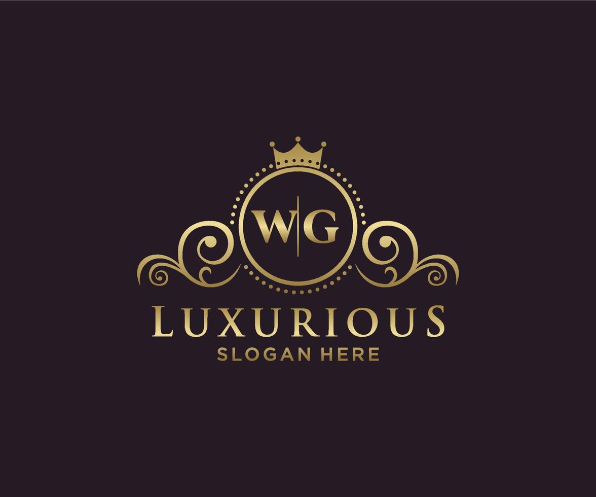 Initial WG Letter Royal Luxury Logo template in vector art for Restaurant, Royalty, Boutique, Cafe, Hotel, Heraldic, Jewelry, Fashion and other vector illustration.