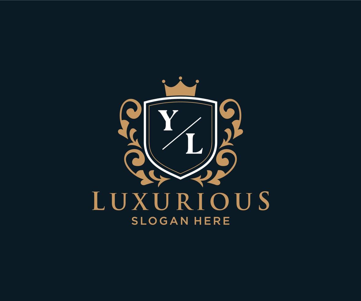 Initial YL Letter Royal Luxury Logo template in vector art for Restaurant, Royalty, Boutique, Cafe, Hotel, Heraldic, Jewelry, Fashion and other vector illustration.