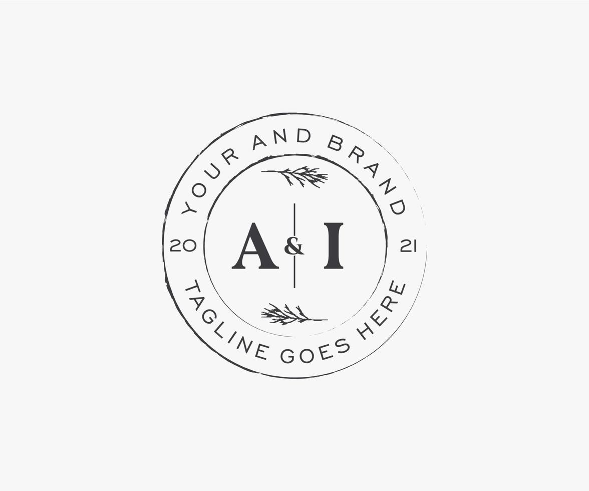 initial AI letters floral frames. Botanical feminine editable premade monoline unique decoration for greeting card, wedding invitation. vector