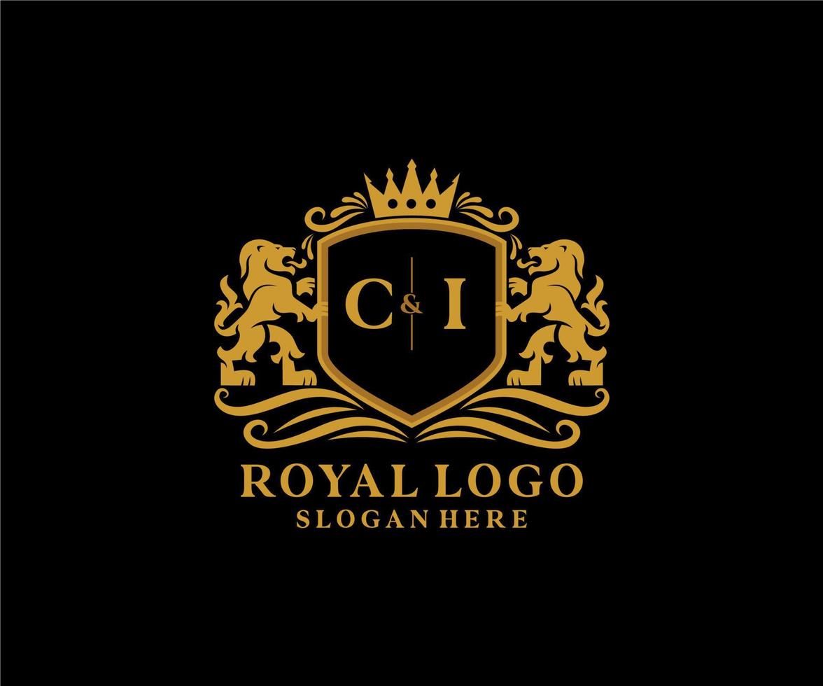 Initial CI Letter Lion Royal Luxury Logo template in vector art for Restaurant, Royalty, Boutique, Cafe, Hotel, Heraldic, Jewelry, Fashion and other vector illustration.