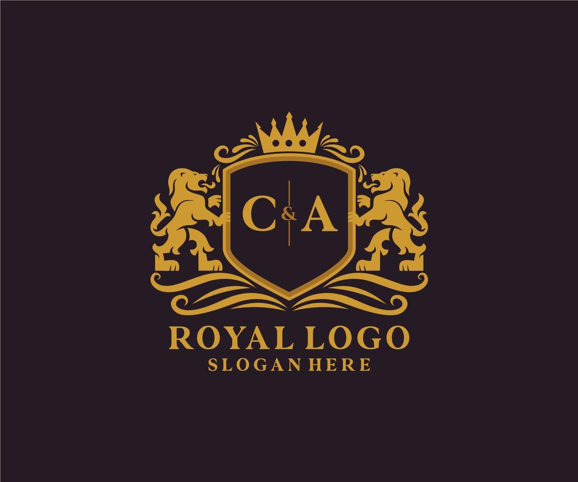 plantilla de logotipo de lujo real de león de letra ca inicial en arte vectorial para restaurante, realeza, boutique, cafetería, hotel, heráldica, joyería, moda y otras ilustraciones vectoriales. vector