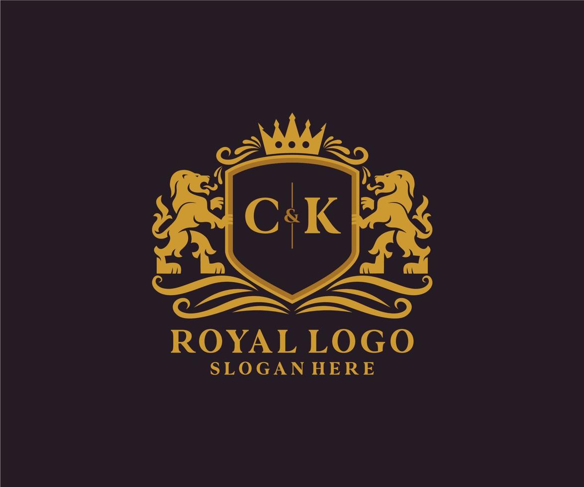 Initial CK Letter Lion Royal Luxury Logo template in vector art for Restaurant, Royalty, Boutique, Cafe, Hotel, Heraldic, Jewelry, Fashion and other vector illustration.