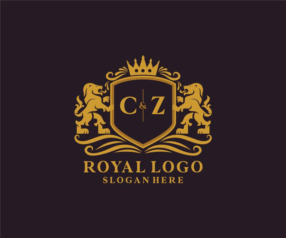 Initial CZ Letter Lion Royal Luxury Logo template in vector art for Restaurant, Royalty, Boutique, Cafe, Hotel, Heraldic, Jewelry, Fashion and other vector illustration.