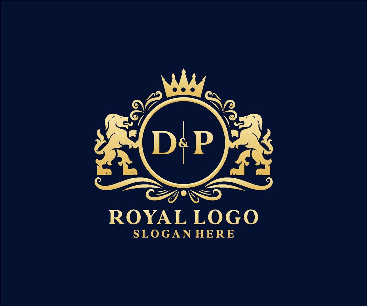 Initial DP Letter Lion Royal Luxury Logo template in vector art for Restaurant, Royalty, Boutique, Cafe, Hotel, Heraldic, Jewelry, Fashion and other vector illustration.