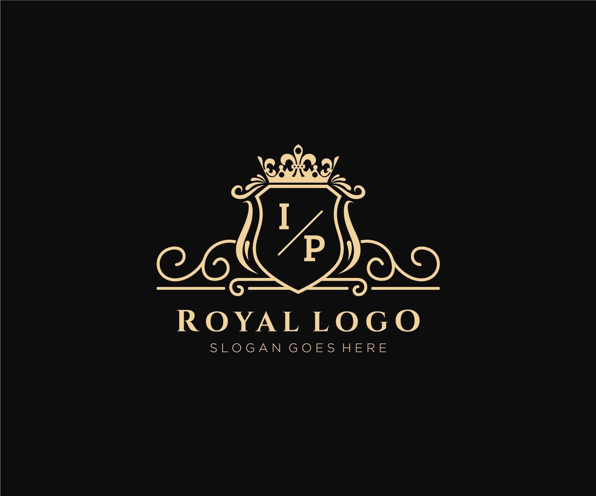 Initial IP Letter Luxurious Brand Logo Template, for Restaurant, Royalty, Boutique, Cafe, Hotel, Heraldic, Jewelry, Fashion and other vector illustration.