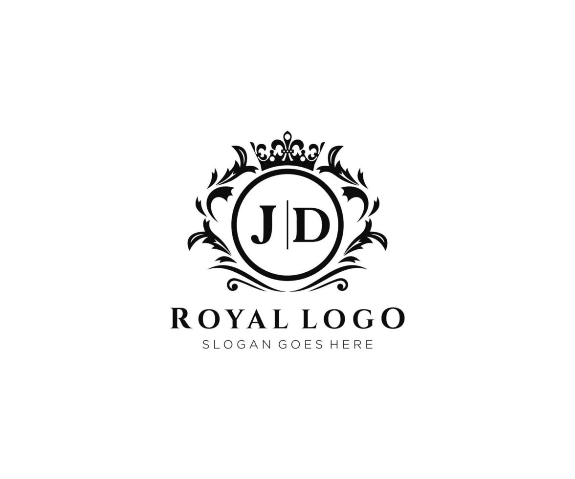 inicial jd letra lujoso marca logo plantilla, para restaurante, realeza, boutique, cafetería, hotel, heráldico, joyas, Moda y otro vector ilustración.