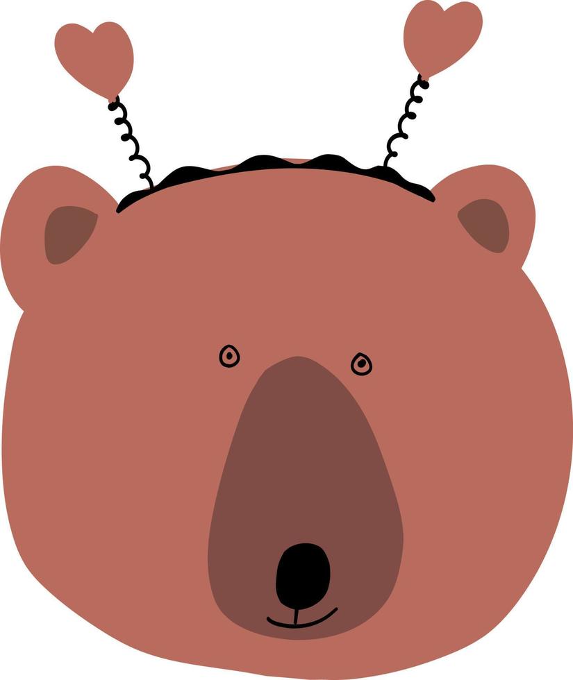 Bear brown in a hoop with hearts children's drawing. vector