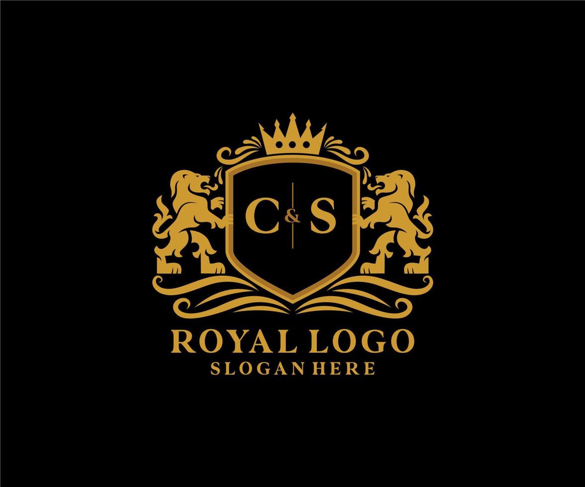 Initial CS Letter Lion Royal Luxury Logo template in vector art for Restaurant, Royalty, Boutique, Cafe, Hotel, Heraldic, Jewelry, Fashion and other vector illustration.