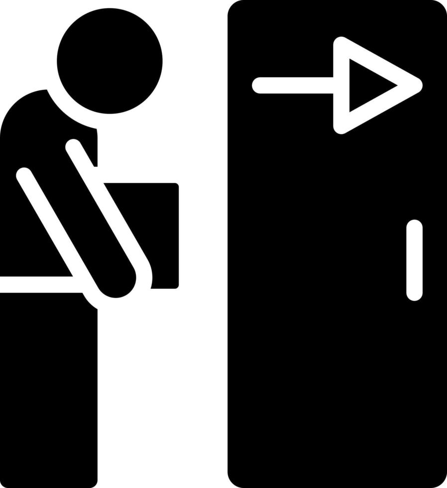 Dismissal black glyph icon. Fired employee. Work loss. Jobless person. Staff reduction. Resignation. Silhouette symbol on white space. Solid pictogram. Vector isolated illustration