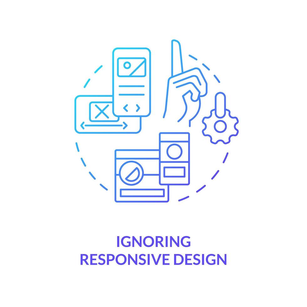 Ignoring responsive design blue gradient concept icon. Usability testing. UI UX development issue abstract idea thin line illustration. Isolated outline drawing vector