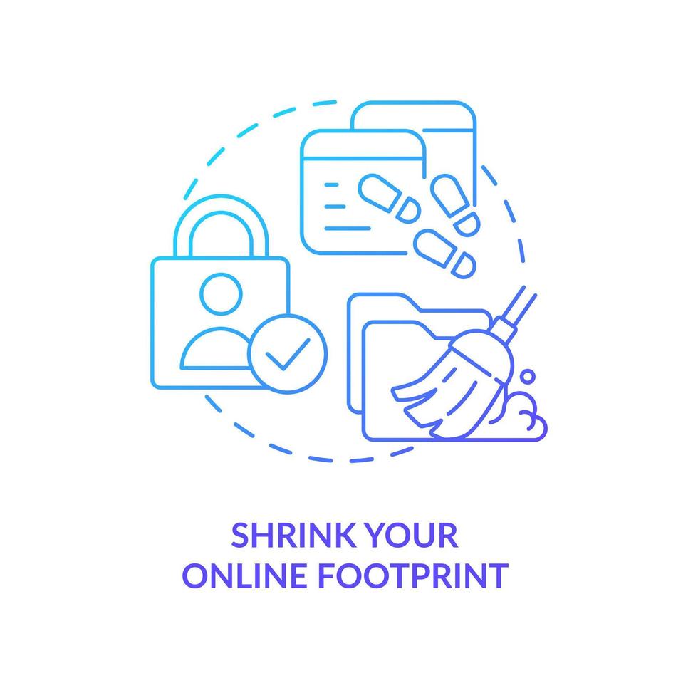 Shrink your online footprint blue gradient concept icon. Delete internet presence. Remove personal data abstract idea thin line illustration. Isolated outline drawing vector