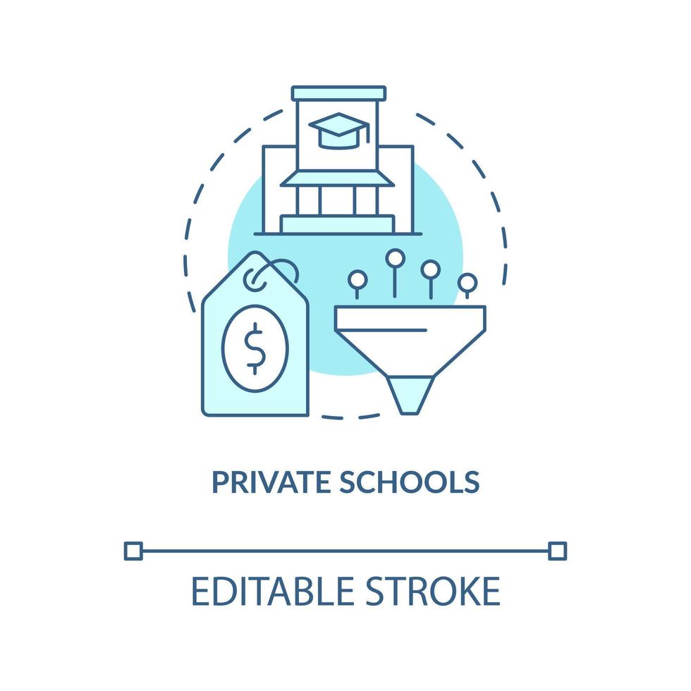 Private schools turquoise concept icon. Establishment. Educational service provider abstract idea thin line illustration. Isolated outline drawing. Editable stroke vector