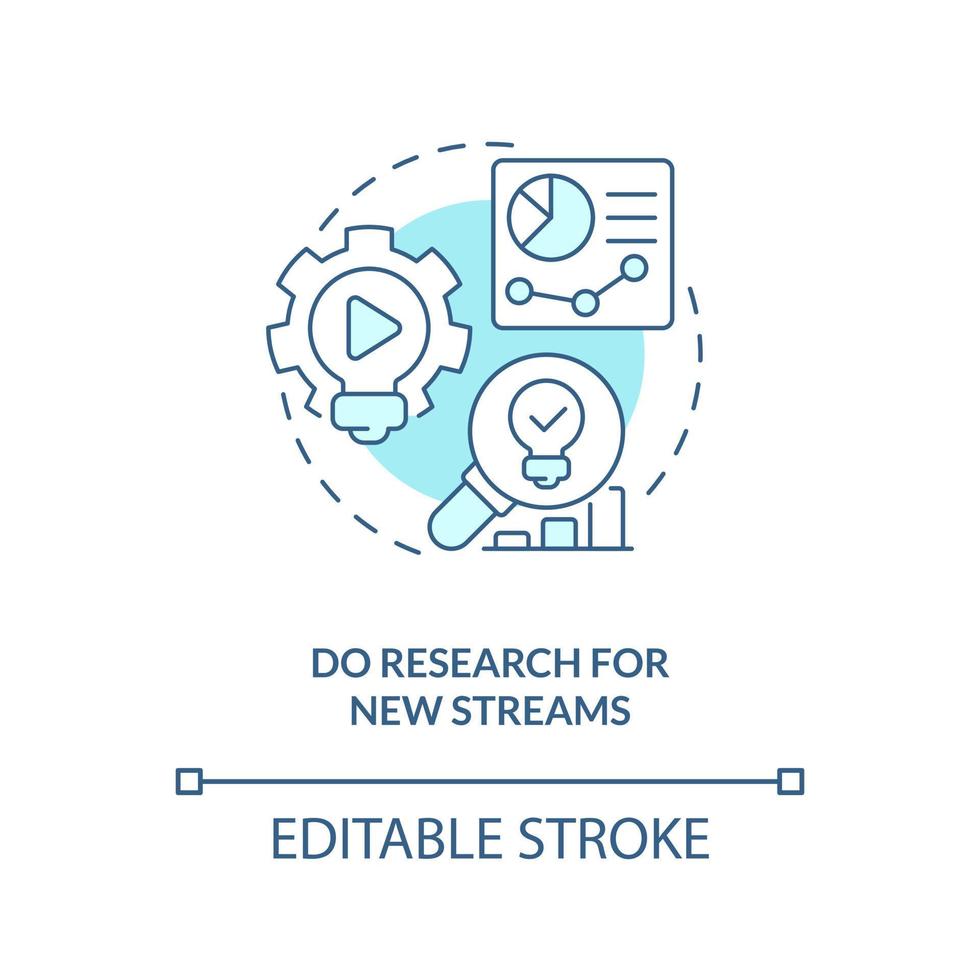 Research for new streams turquoise concept icon. Video statistics. Blog analytics abstract idea thin line illustration. Isolated outline drawing. Editable stroke vector