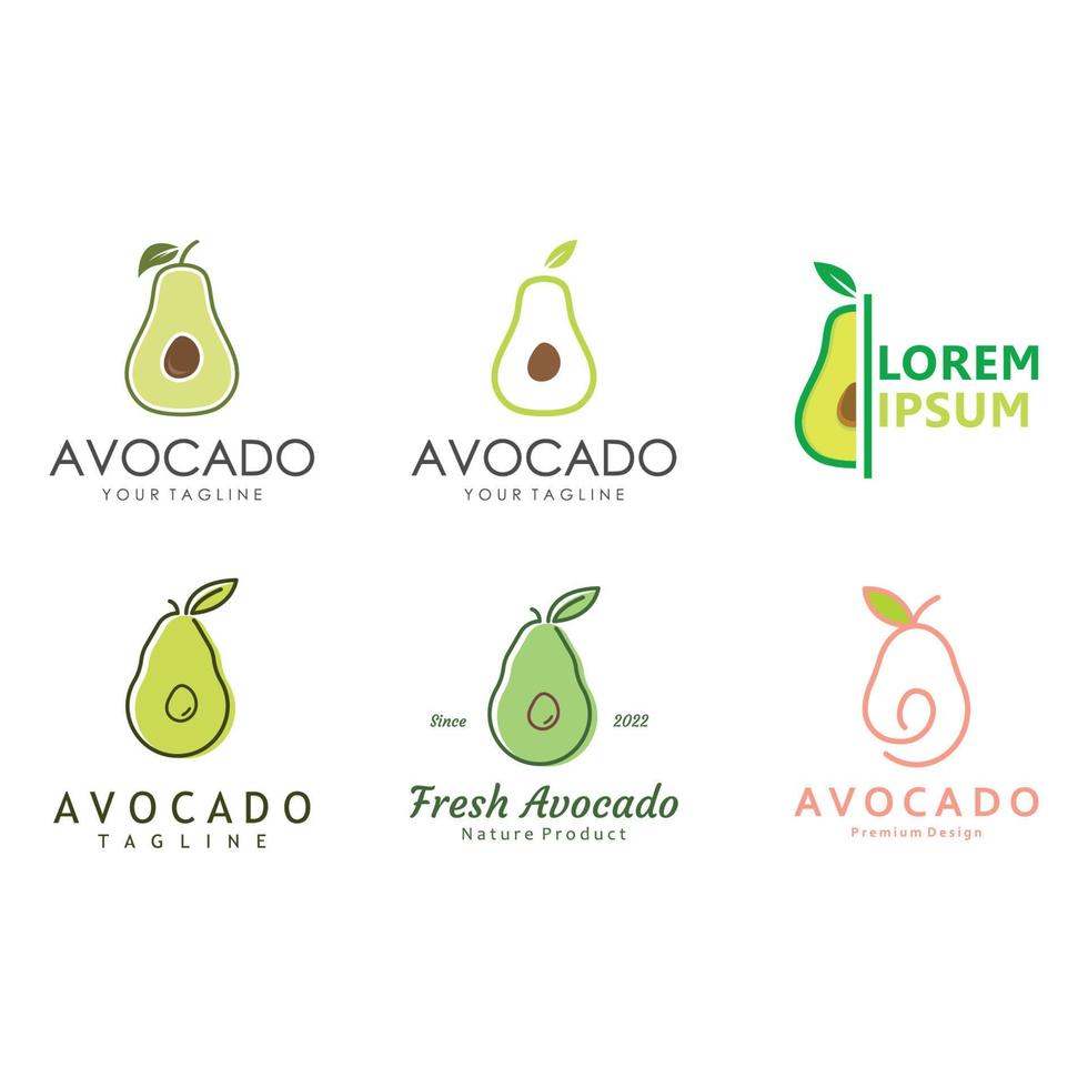Natural Fresh Avocado Fruit Logo Template. Vector Illustration of Half Avocado Fruit with Leaves.