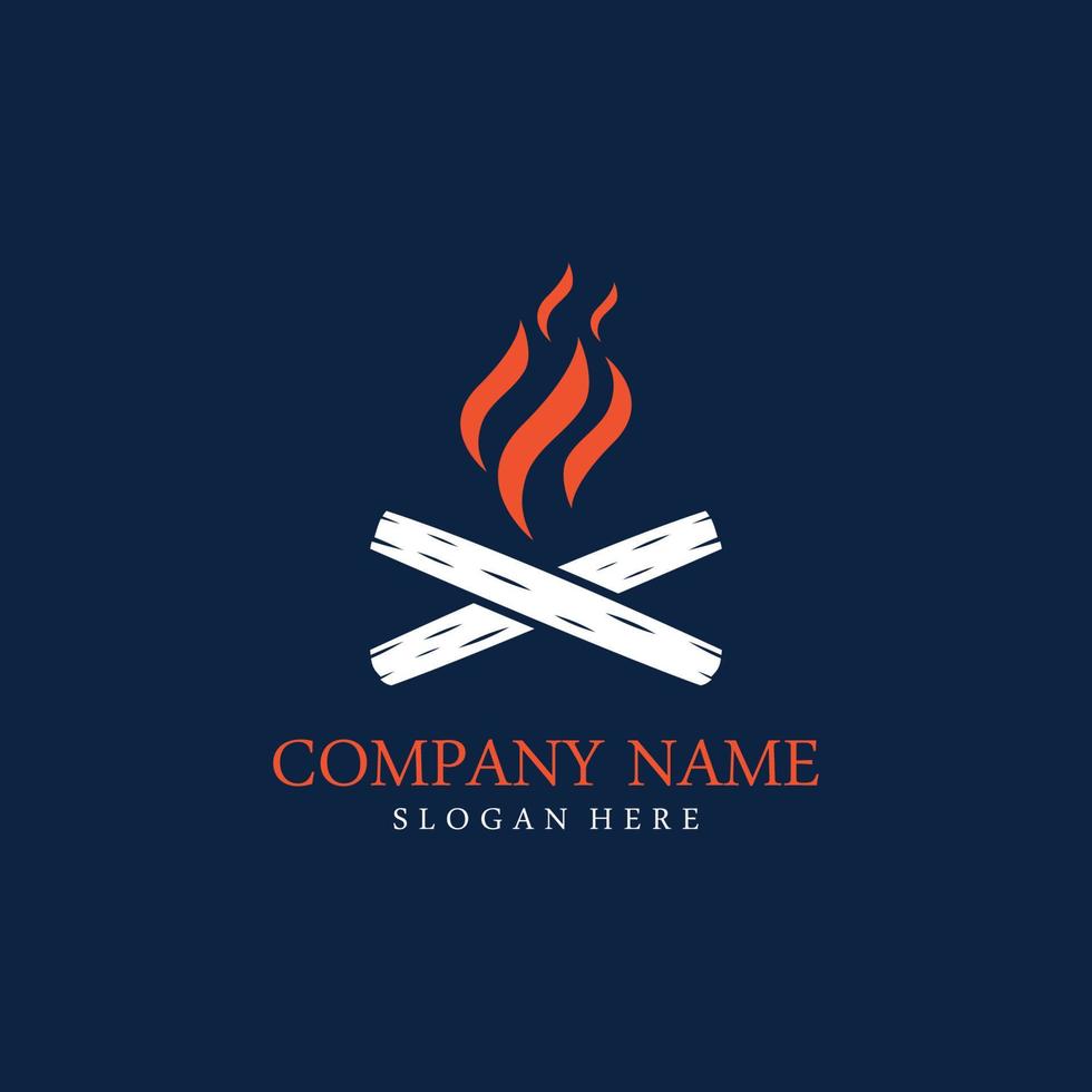 Logo Template Burning Bonfire With Crossing Woods. vector