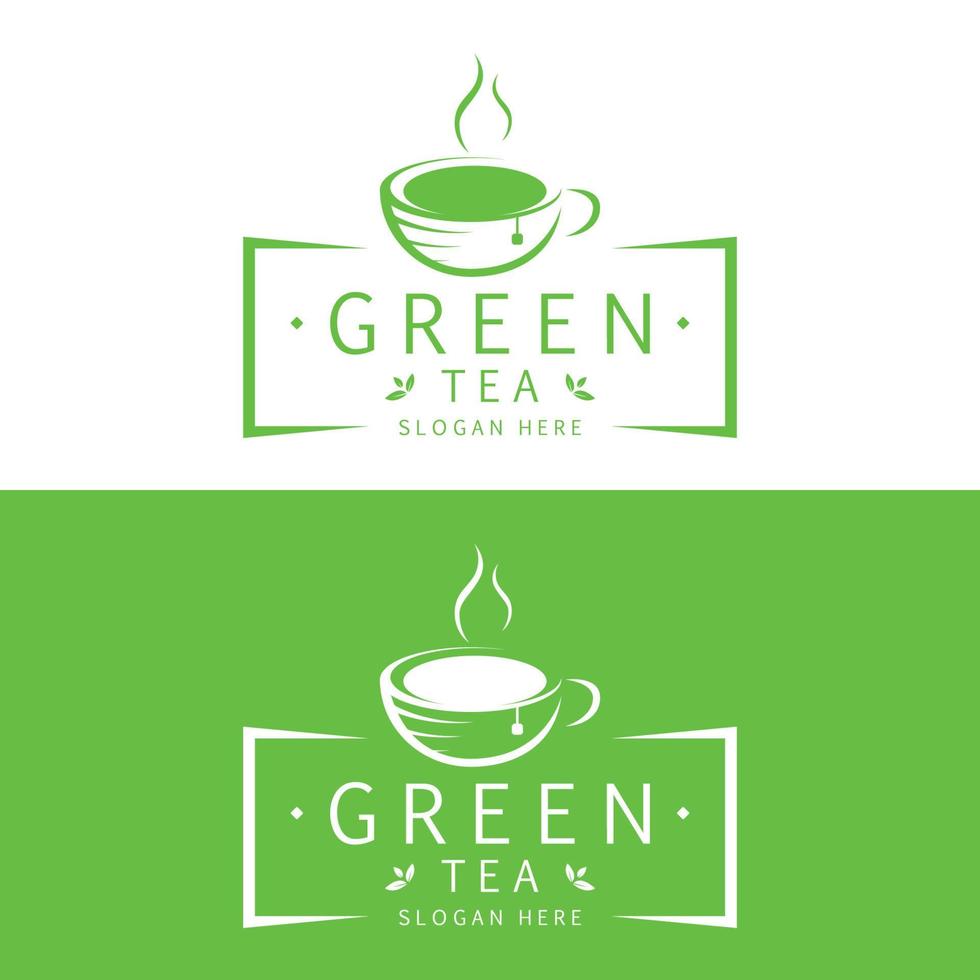 Herbal Green Tea Logo Template. Green Tea In A Cup Vector Illustration.